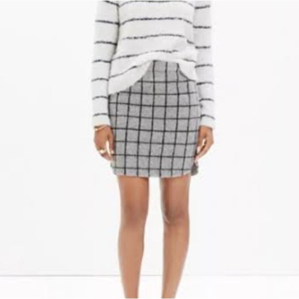 Madewell grey wool blend mini skirt grid check print 0 Xs